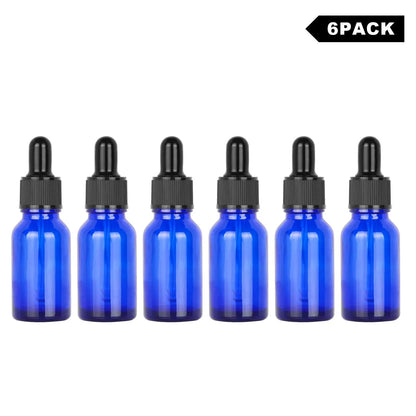 15 ml Cobalt Dropper Bottle, Glass Dropper with Inner Plug and Label Bottles - Dropper Bottles 6-Pack