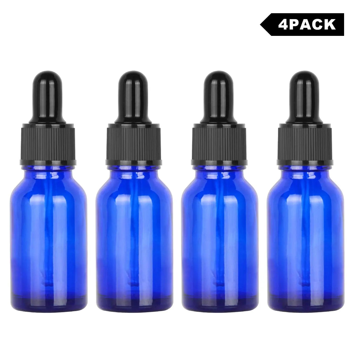 15 ml Cobalt Dropper Bottle, Glass Dropper with Inner Plug and Label Bottles - Dropper Bottles 4-Pack