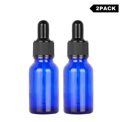 15 ml Cobalt Dropper Bottle, Glass Dropper with Inner Plug and Label - StonyLab Bottles - Dropper Bottles 2-Pack