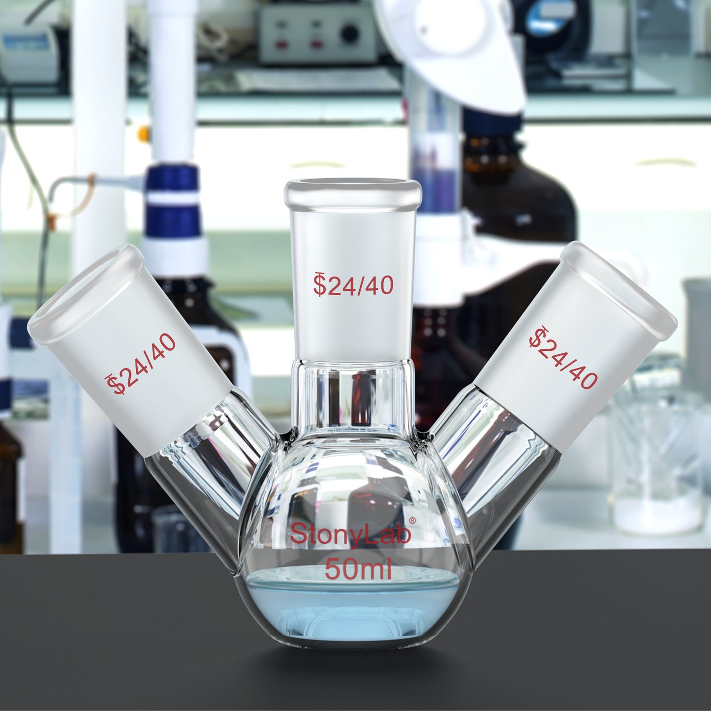 3-Neck Flat Bottom Flask, 24/40 Joint, 50-2000 ml
