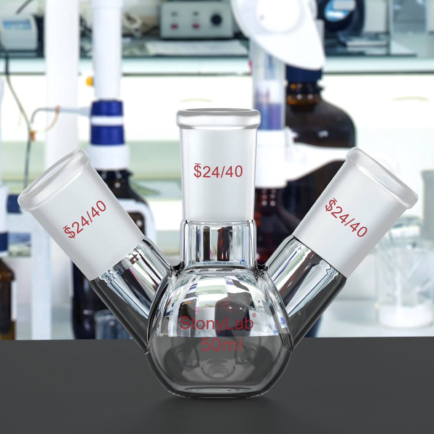 3-Neck Flat Bottom Flask, 24/40 Joint, 50-2000 ml