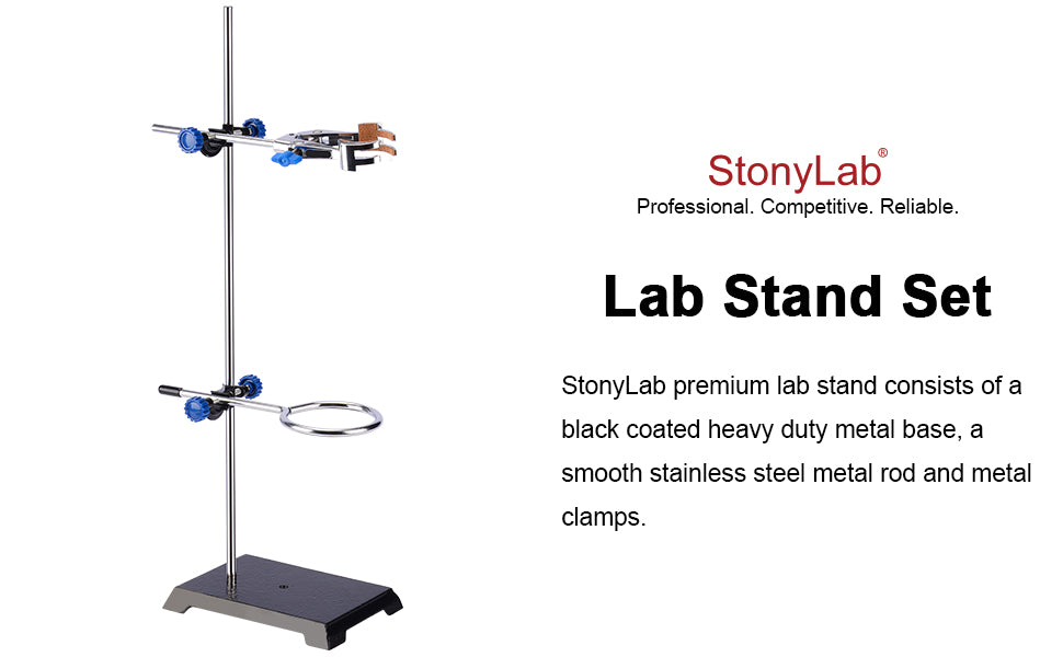 Lab Stand Set, Steel Support Stand with Rod, Burette Clamp - StonyLab