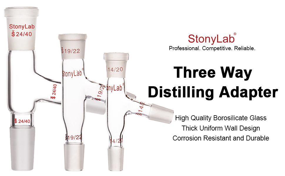 StonyLab 3 Way Claisen Distillation Adapter With 24/40 Joints Connecting Adapter Lab Supply, SL
