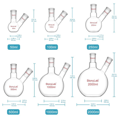 2-Neck Flat Bottom Flask with 24/40 Joint, 50-2000 ml Flasks-Flat Bottom-2 Neck