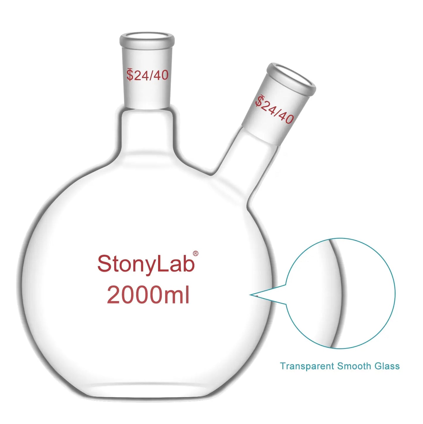 2-Neck Flat Bottom Flask with 24/40 Joint, 50-2000 ml Flasks-Flat Bottom-2 Neck