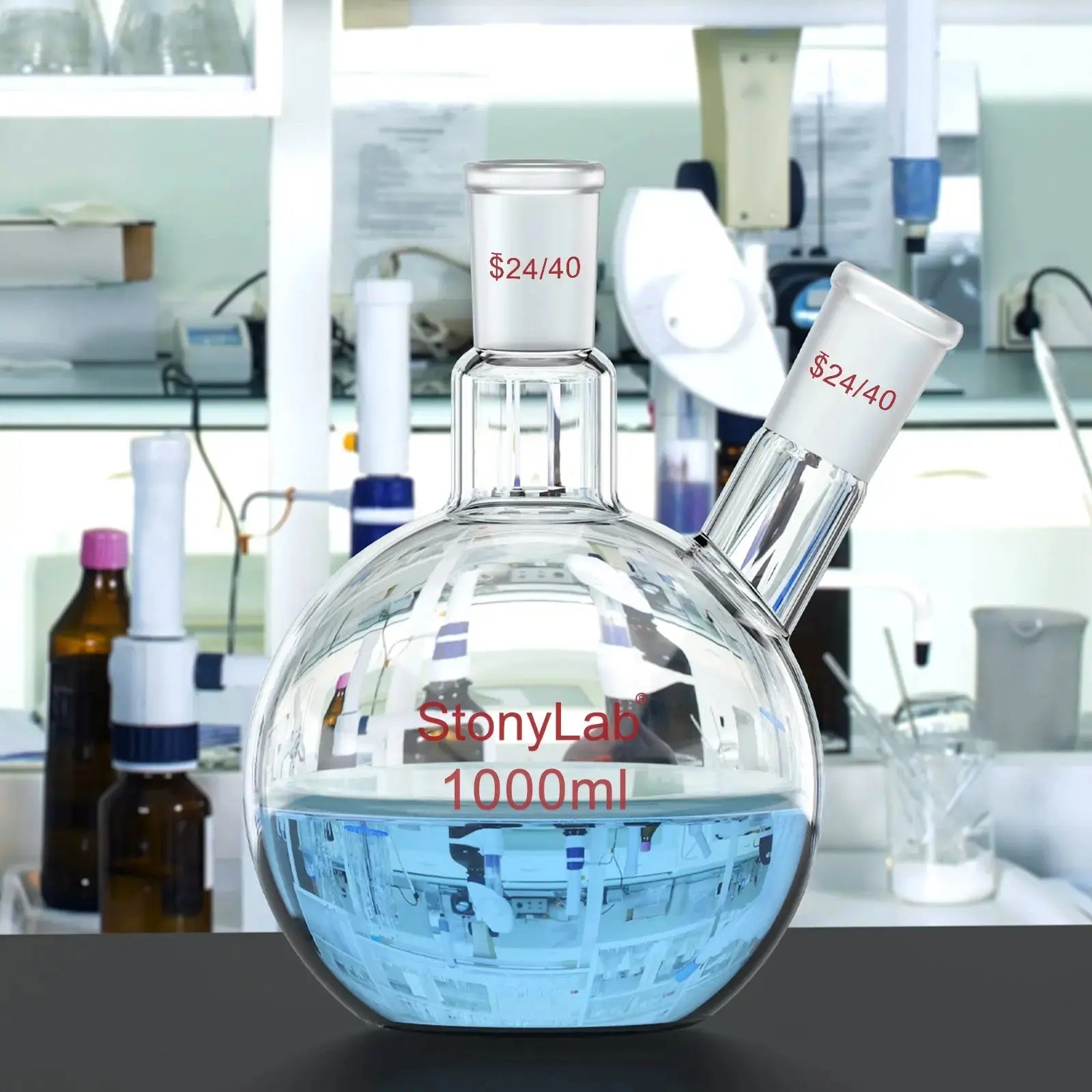 Detailed structural assembly component for StonyLab 2-Neck Flat Bottom Flask with 24