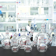 Comprehensive product view and setup components for StonyLab 2-Neck Flat Bottom Flask with 24