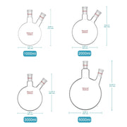 Side view and dimensional layout of the durable StonyLab 2-Neck Round Bottom Flask with 24