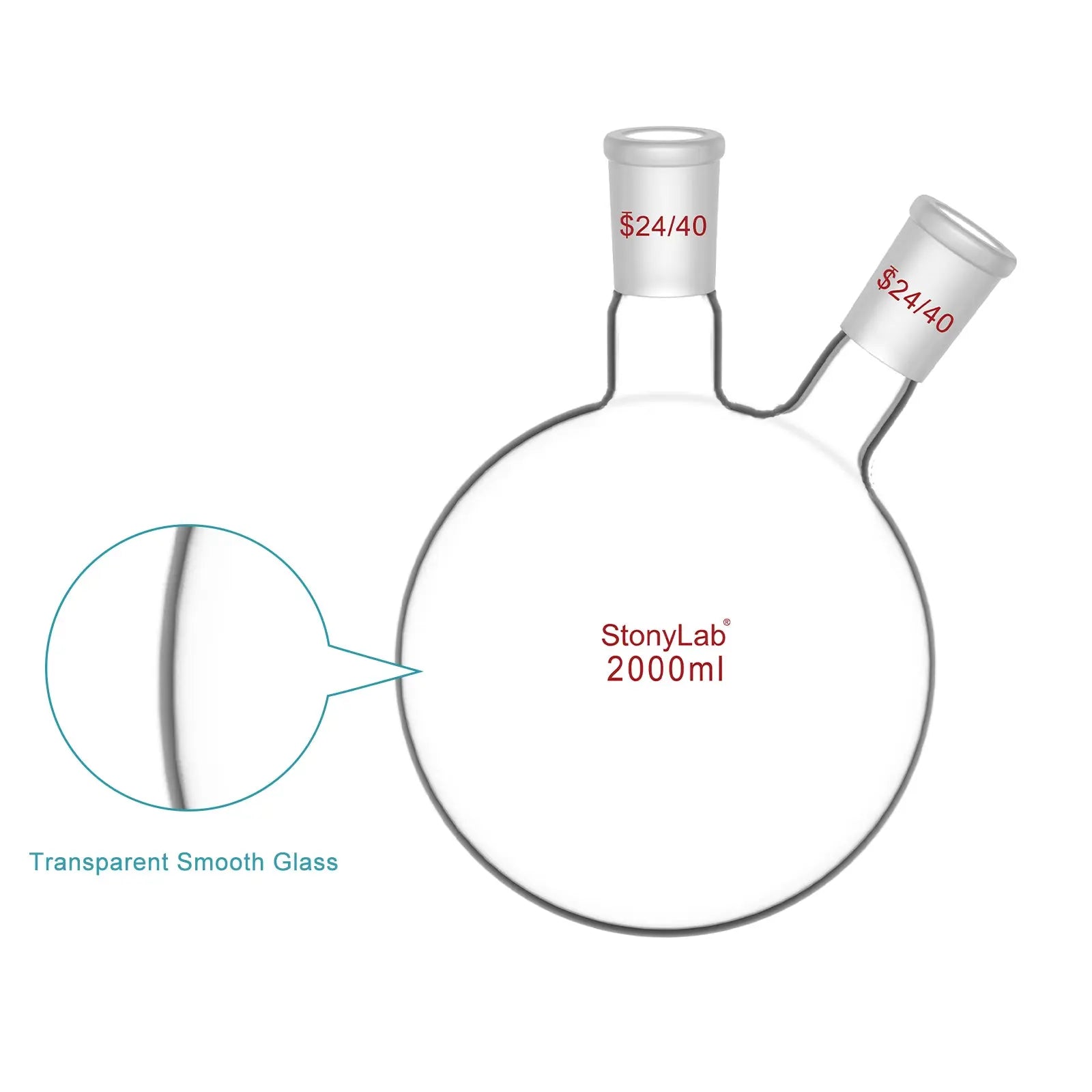 2-Neck Round Bottom Flask with 24/40 Joint, 50-5000 ml Flasks-Round Bottom-2 Neck