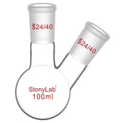 Comprehensive product view and setup components for StonyLab 2-Neck Round Bottom Flask with 24