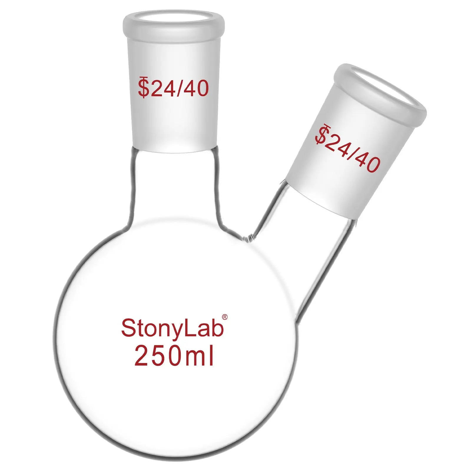 Comprehensive product view and setup components for StonyLab 2-Neck Round Bottom Flask with 24