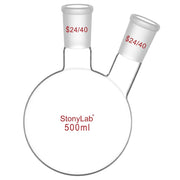Comprehensive product view and setup components for StonyLab 2-Neck Round Bottom Flask with 24