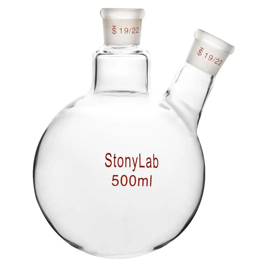 2 Neck Round Bottom Flask, 19/22 Center/Side Joint, 50-500 ml Flasks-Round Bottom