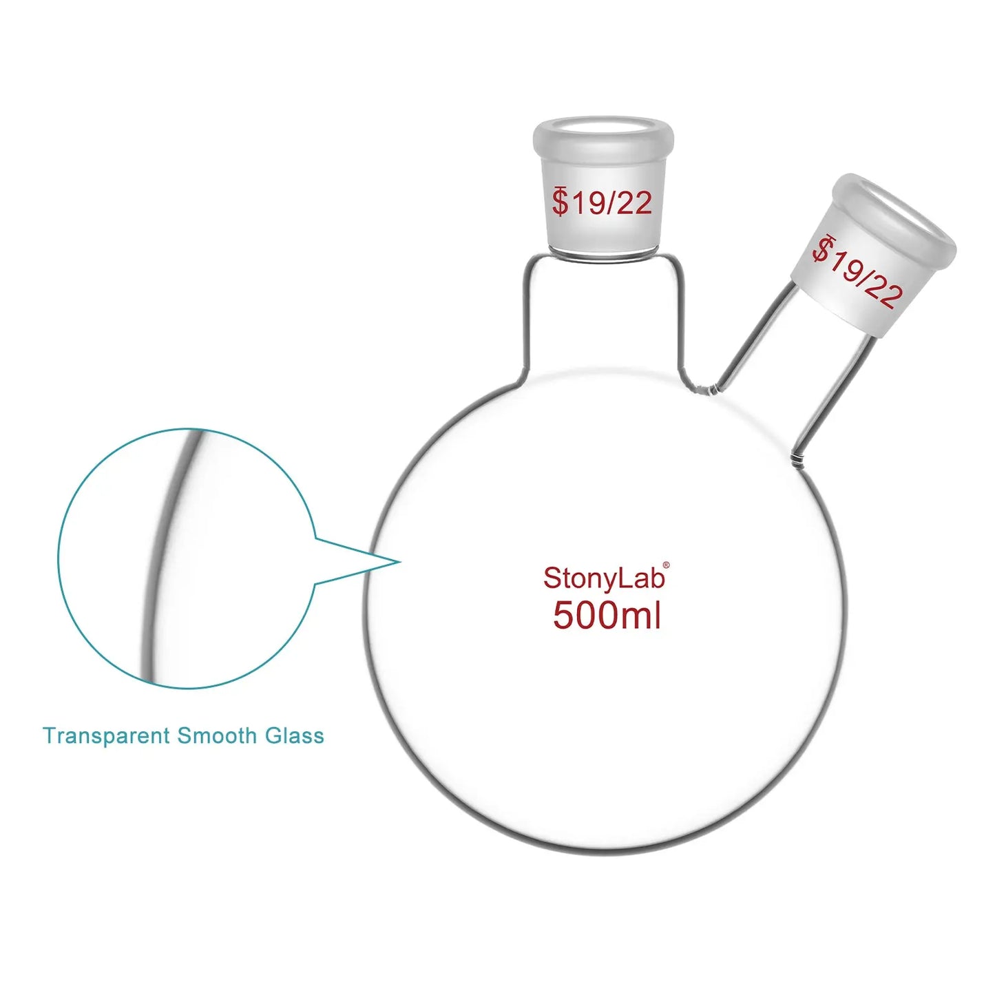 2 Neck Round Bottom Flask, 19/22 Center/Side Joint, 50-500 ml Flasks-Round Bottom
