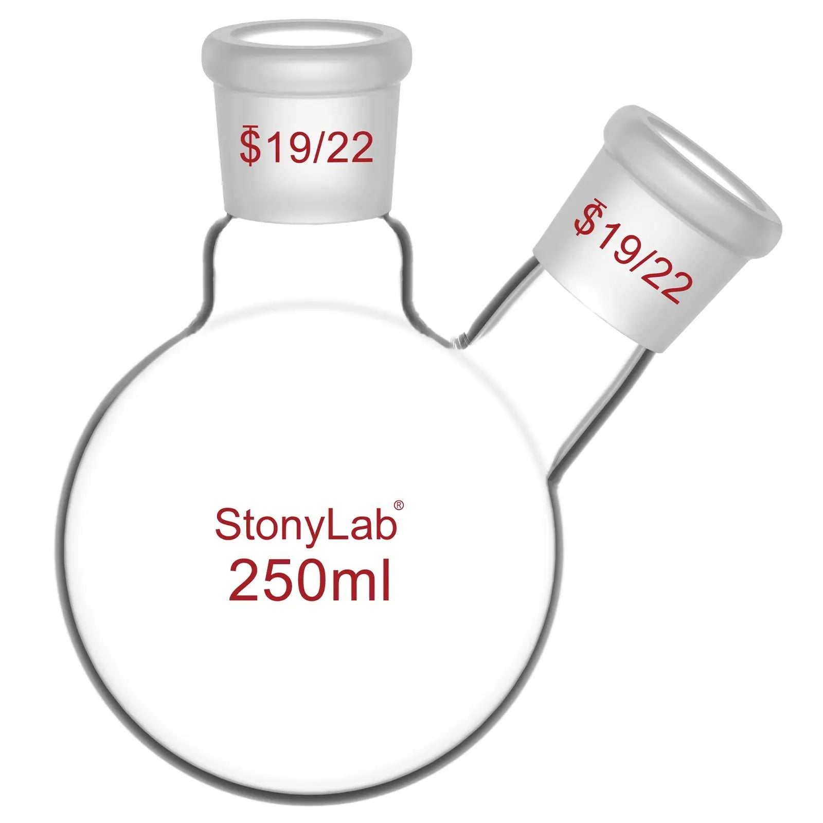 2 Neck Round Bottom Flask, 19/22 Center/Side Joint, 50-500 ml Flasks-Round Bottom