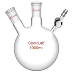 2 Neck Round Bottom Reaction Flask, 24/40 Joint, PTFE Stopcock Valve, 50-1000 ml