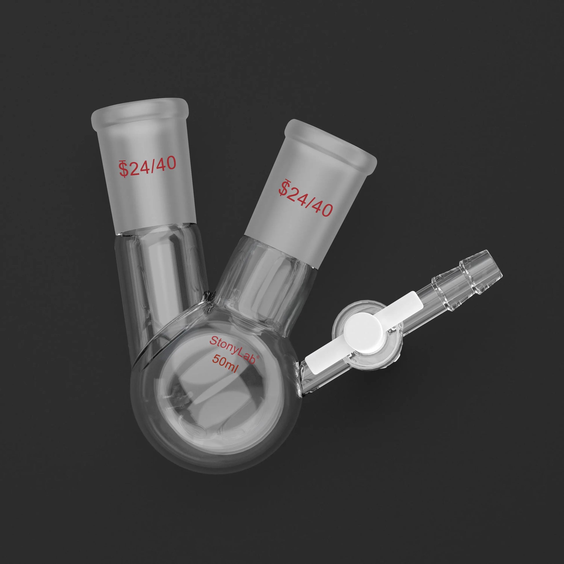 2 Neck Round Bottom Reaction Flask, 24/40 Joint, PTFE Stopcock Valve, 50-1000 ml