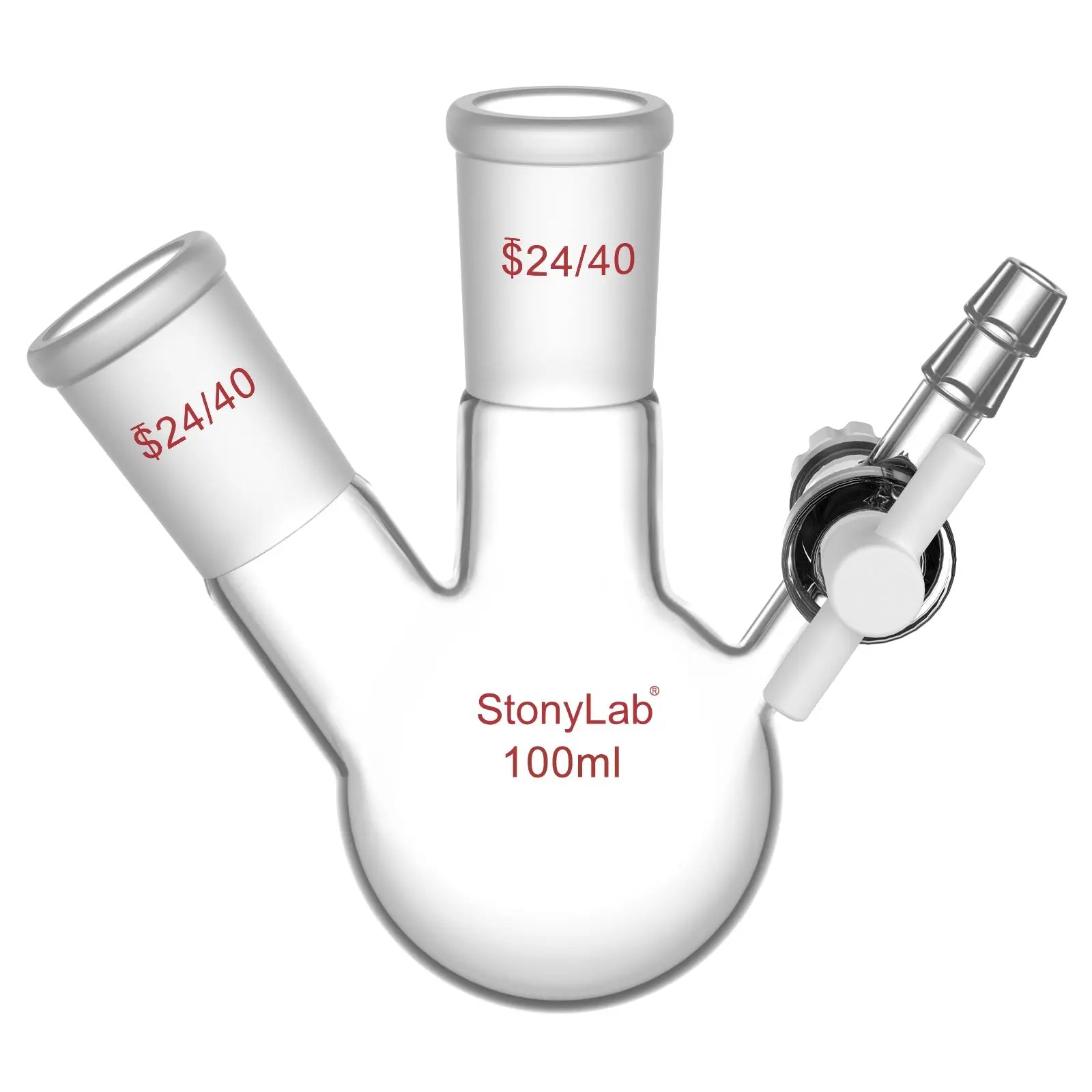 2 Neck Round Bottom Reaction Flask, 24/40 Joint, PTFE Stopcock Valve, 50-1000 ml Flasks-Round Bottom-2 Neck