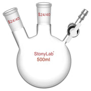 Comprehensive product view and setup components for StonyLab 2-Neck Round Bottom Reaction Flask
