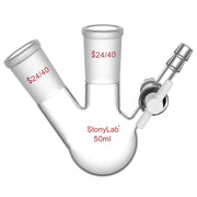 Comprehensive product view and setup components for StonyLab 2-Neck Round Bottom Reaction Flask