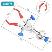 Side view and dimensional layout of the durable StonyLab 2-Prong Dual Adjust Swivel Clamp