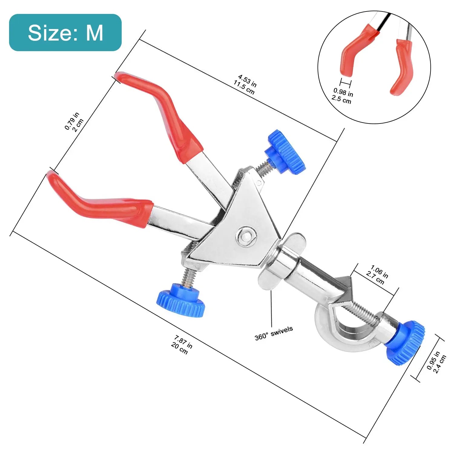 Side view and dimensional layout of the durable StonyLab 2-Prong Dual Adjust Swivel Clamp