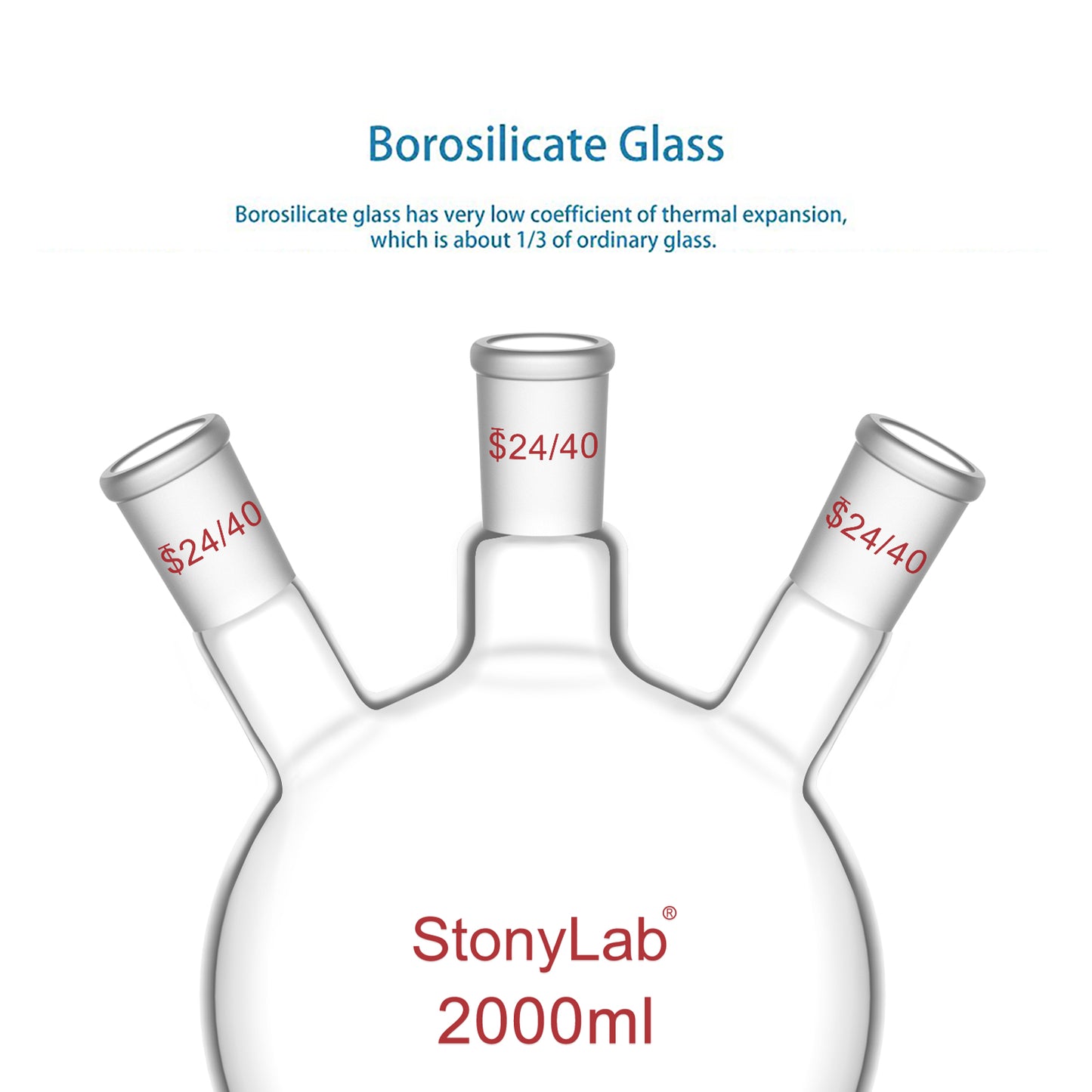 3-Neck Flat Bottom Flask, 24/40 Joint, 50-2000 ml