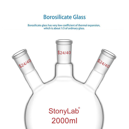3-Neck Flat Bottom Flask, 24/40 Joint, 50-2000 ml