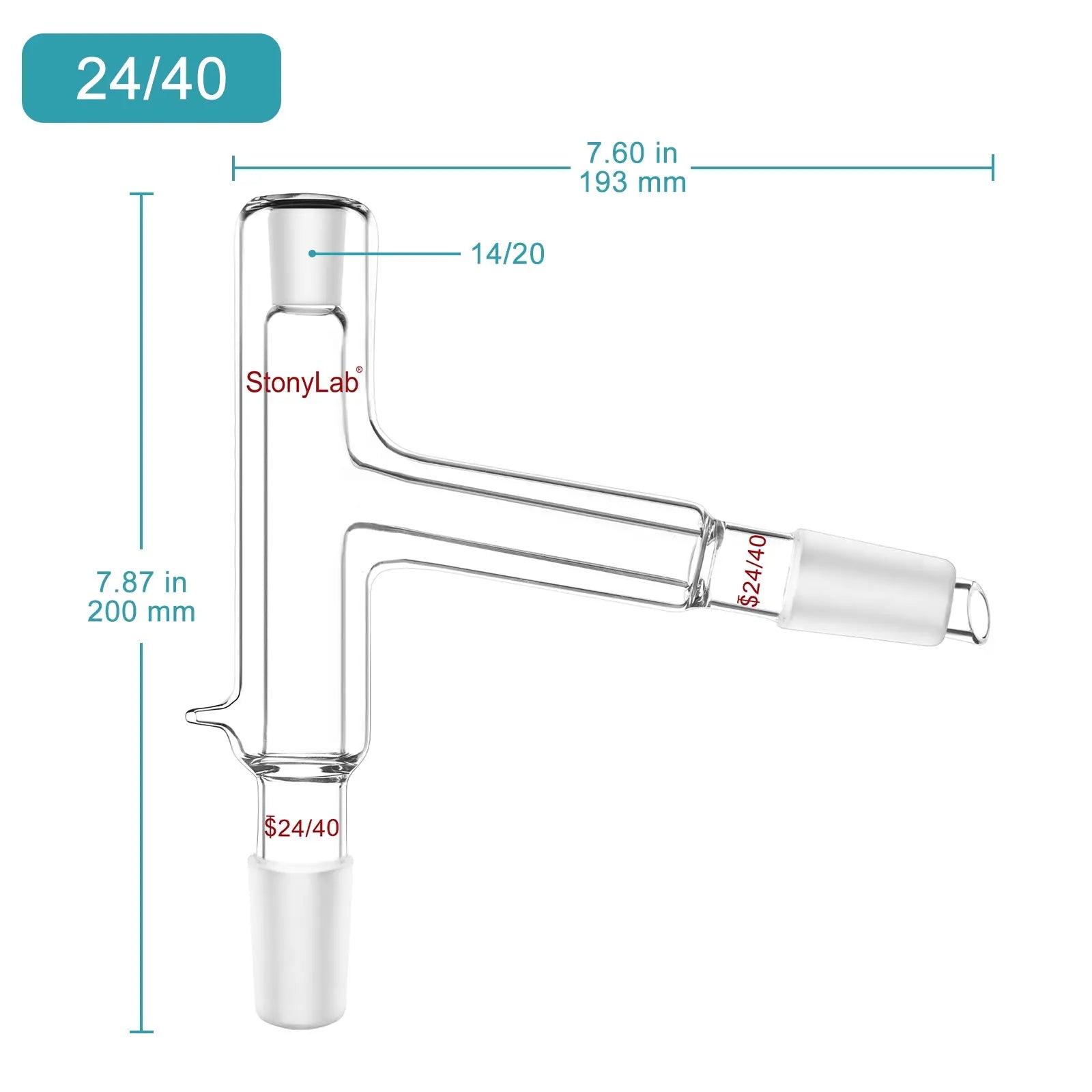 75 Degree Distillation Head with Vacuum Jacket, 24/40 Lower and Side Ports, 14/20 Upper Port Adapters-Distilling