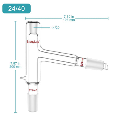 75 Degree Distillation Head with Vacuum Jacket, 24/40 Lower and Side Ports, 14/20 Upper Port Adapters-Distilling