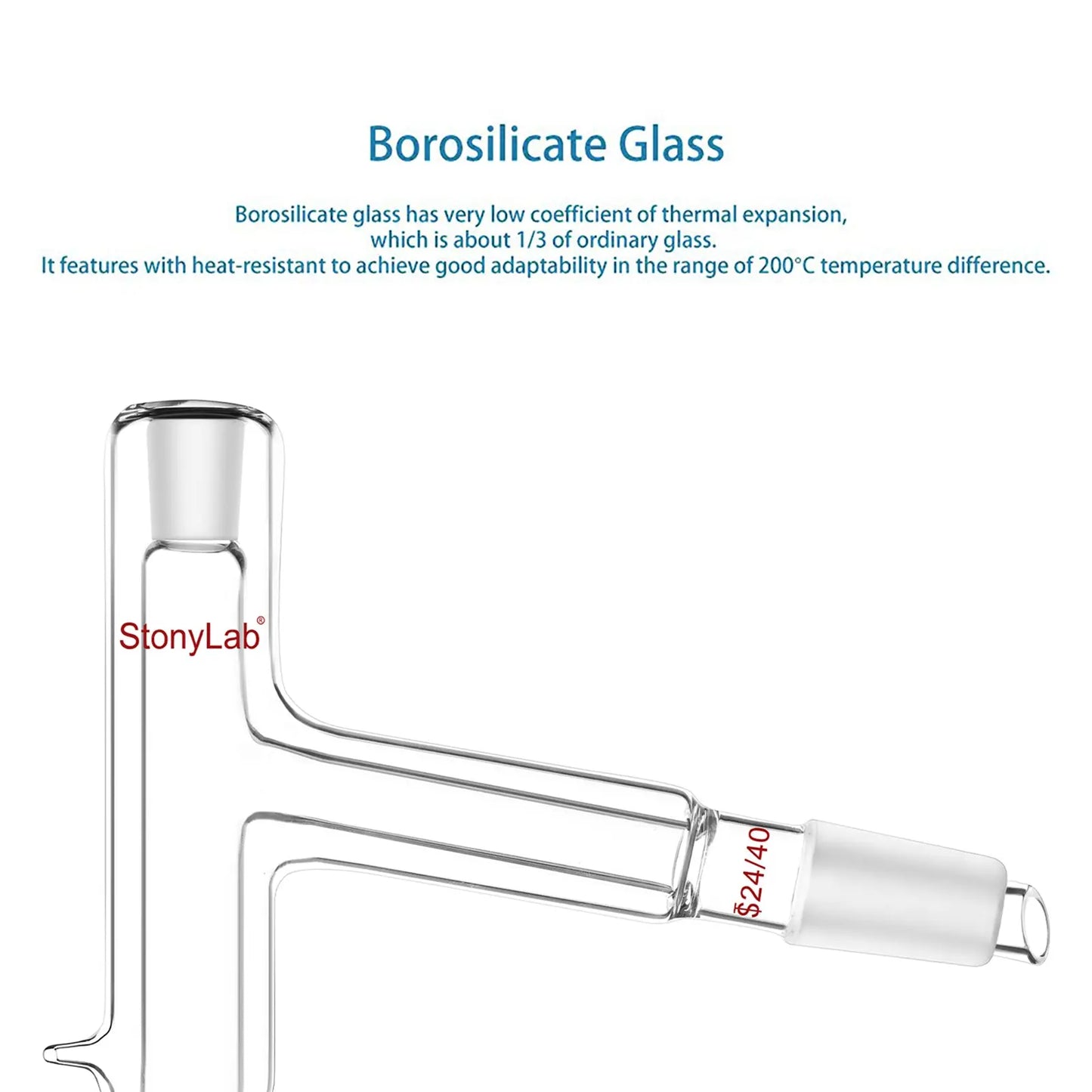 75 Degree Distillation Head with Vacuum Jacket, 24/40 Lower and Side Ports, 14/20 Upper Port Adapters-Distilling