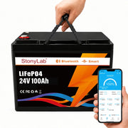 24V Smart lithium iron phosphate battery with Bluetooth monitoring and BMS protection for energy storage and 24V lead-acid battery replacement StonyLab