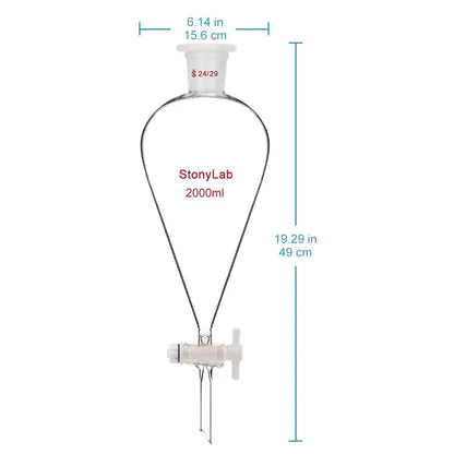 Conical Separatory Funnel, 24/29 Joints and PTFE Stopcock, 60-5000 ml Funnels - Separatory