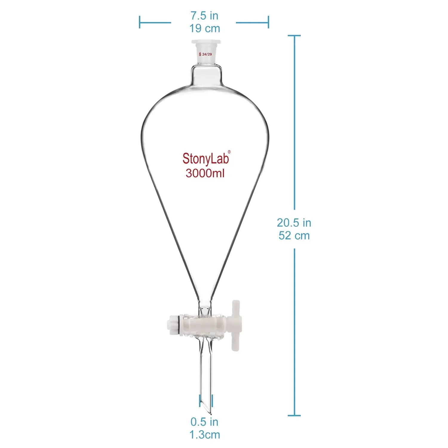 Conical Separatory Funnel, 24/29 Joints and PTFE Stopcock, 60-5000 ml Funnels - Separatory