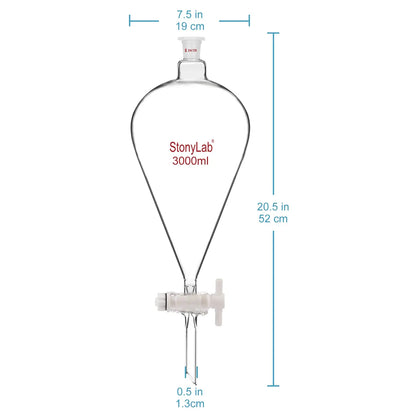 Conical Separatory Funnel, 24/29 Joints and PTFE Stopcock, 60-5000 ml Funnels - Separatory