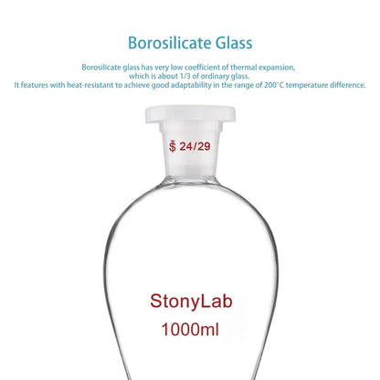 Conical Separatory Funnel, 24/29 Joints and PTFE Stopcock, 60-5000 ml Funnels - Separatory