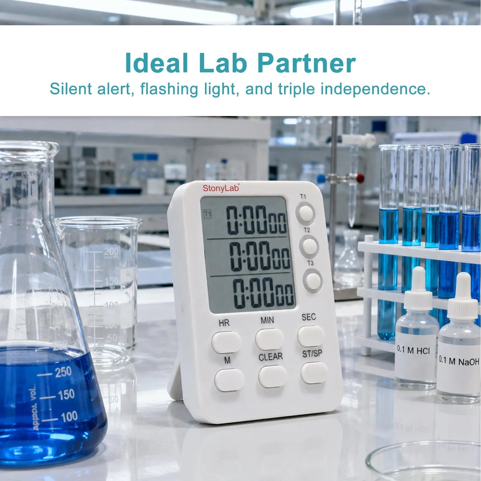 3-channel digital laboratory timer with hour minute second countdown and count up modes for laboratory experiments StonyLab