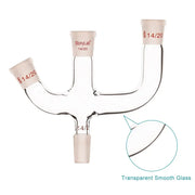 Side view and dimensional layout of the durable StonyLab 3-Inlet Claisen Distillation Adapter with 45 Degree Side Arm