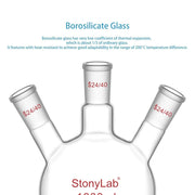 Side view and dimensional layout of the durable StonyLab 3-Neck Flat Bottom Flask
