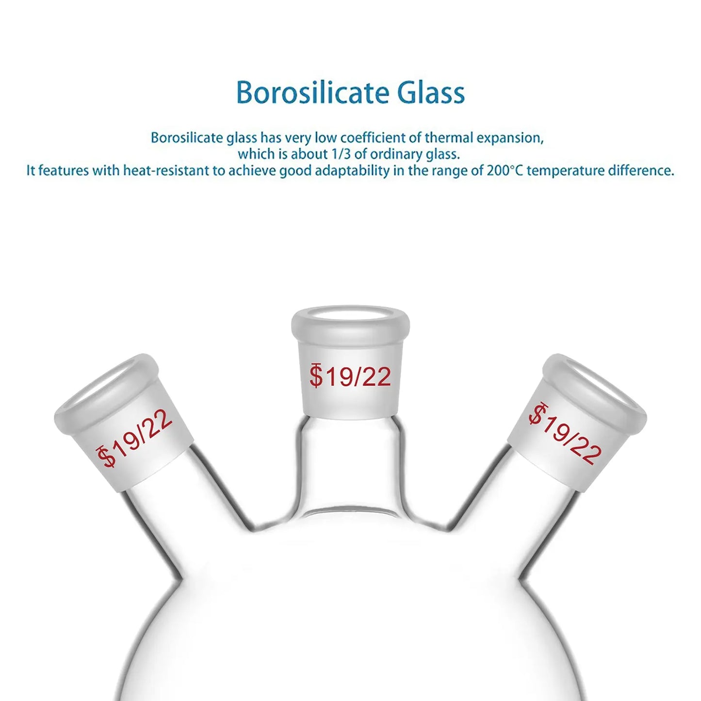 3 Neck Round Bottom Flask, 19/22 Joints, 50-5000 ml Flasks-Round Bottom-3 Neck