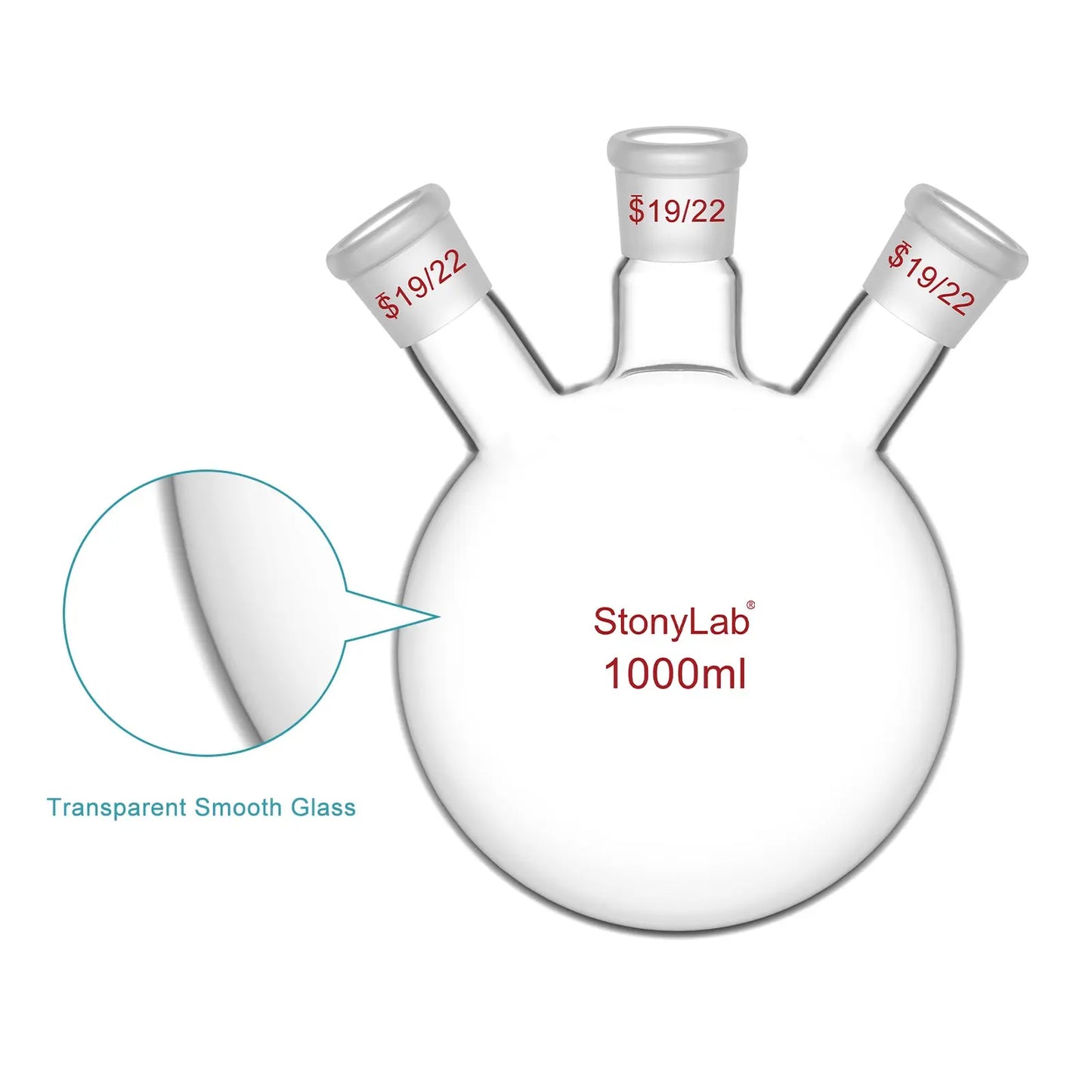 3 Neck Round Bottom Flask, 19/22 Joints, 50-5000 ml Flasks-Round Bottom-3 Neck
