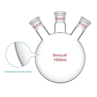 3 Neck Round Bottom Flask, 19/22 Joints, 50-5000 ml Flasks-Round Bottom-3 Neck