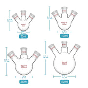 Close-up view showing the precise design and material of StonyLab 3-Neck Round Bottom Flask