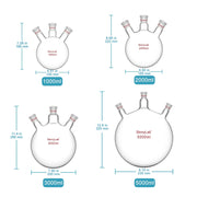 Side view and dimensional layout of the durable StonyLab 3-Neck Round Bottom Flask