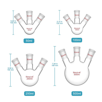 3 Neck Round Bottom Flask, 24/40 Joints, 50-5000 ml Flasks-Round Bottom-3 Neck