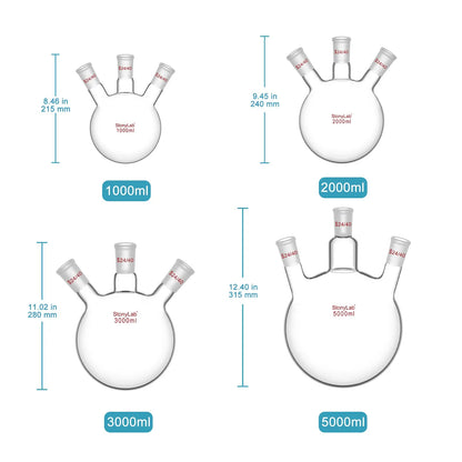 3 Neck Round Bottom Flask, 24/40 Joints, 50-5000 ml Flasks-Round Bottom-3 Neck