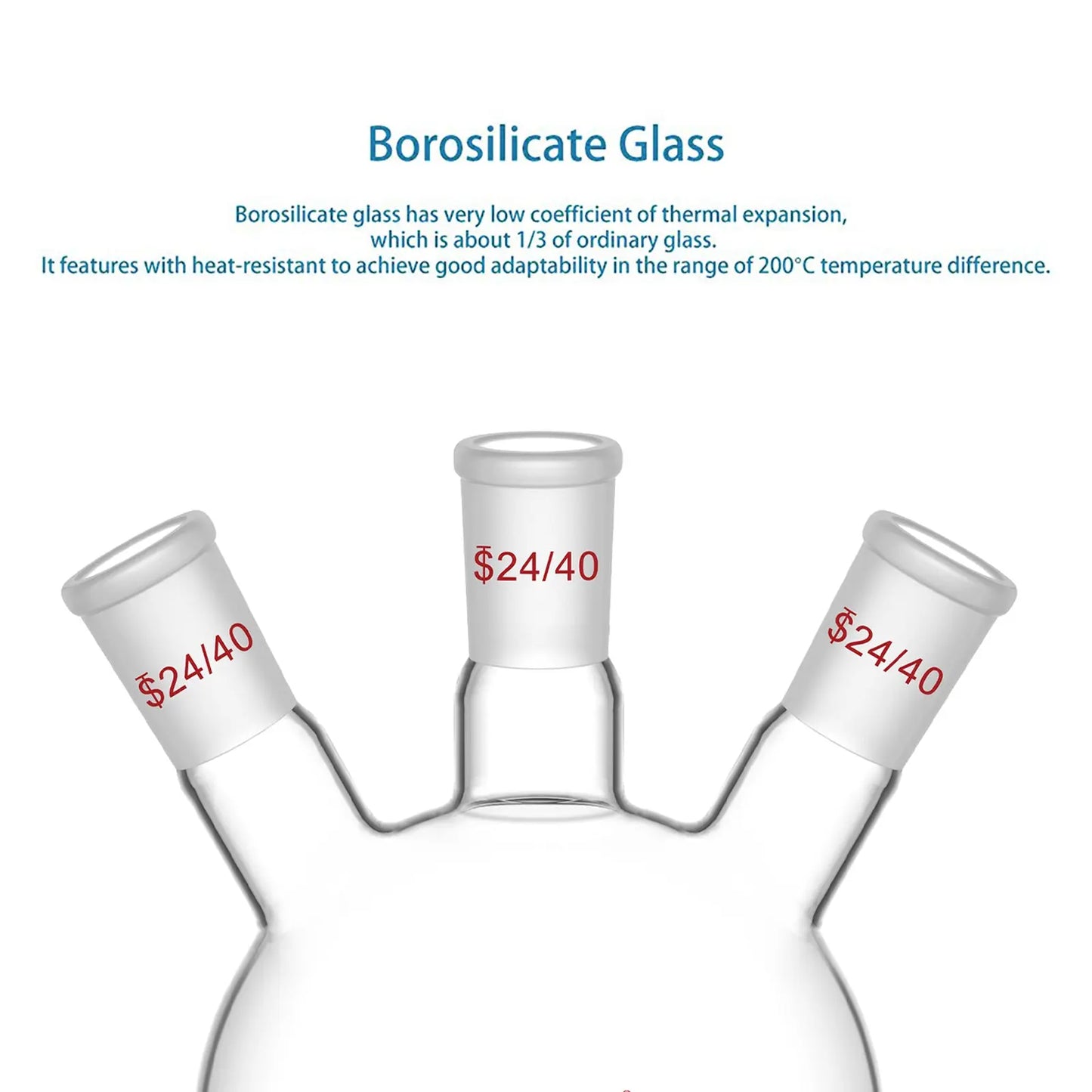 3 Neck Round Bottom Flask, 24/40 Joints, 50-5000 ml Flasks-Round Bottom-3 Neck