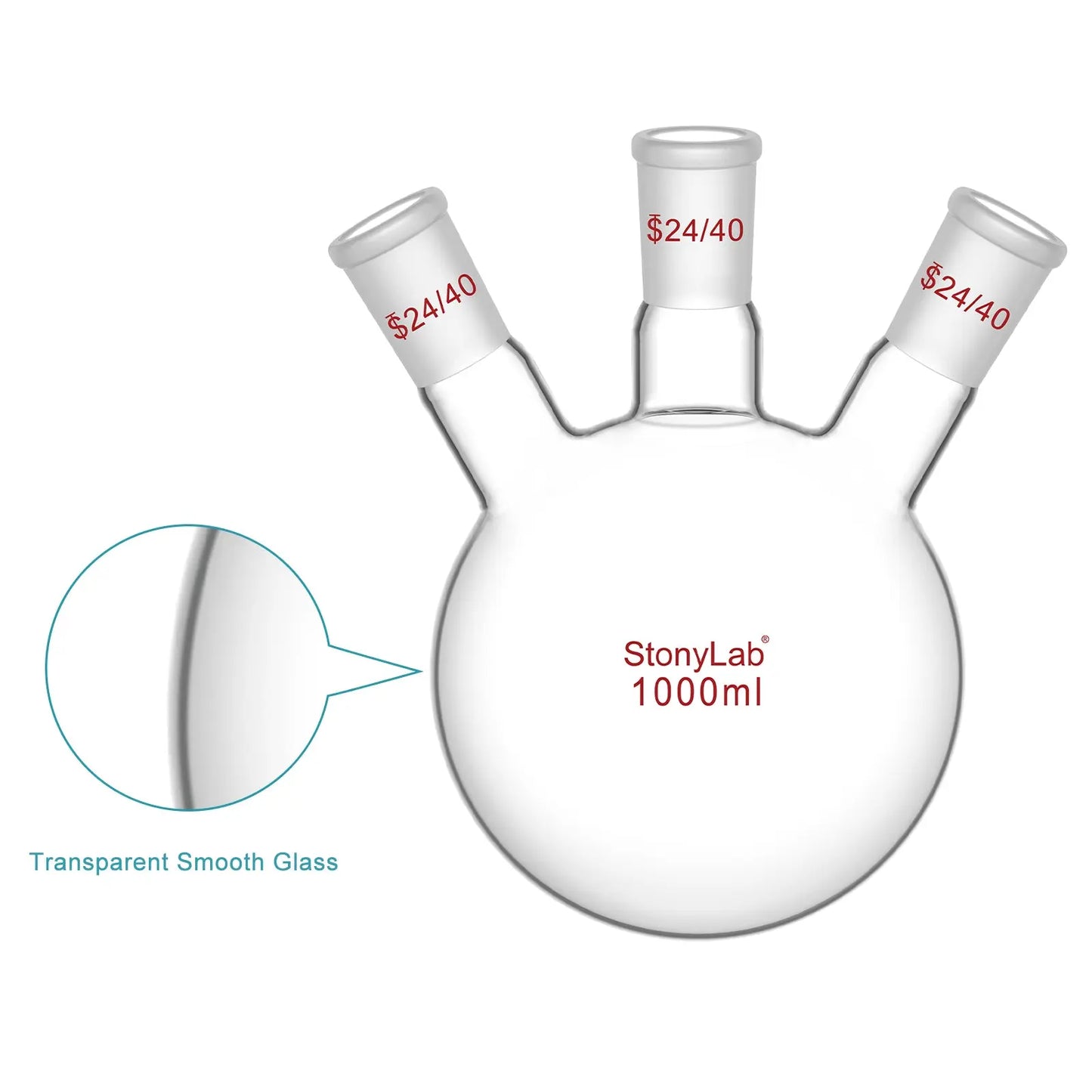 3 Neck Round Bottom Flask, 24/40 Joints, 50-5000 ml Flasks-Round Bottom-3 Neck