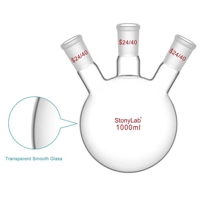 3 Neck Round Bottom Flask, 24/40 Joints, 50-5000 ml Flasks-Round Bottom-3 Neck