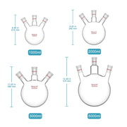 Side view and dimensional layout of the durable StonyLab 3-Neck Round Bottom Flask